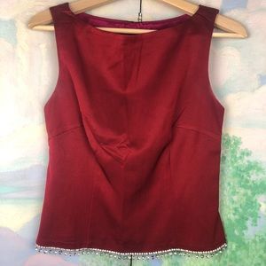 Trina Turk red sleeveless shirt with rhinestone or diamanté trim Size 8